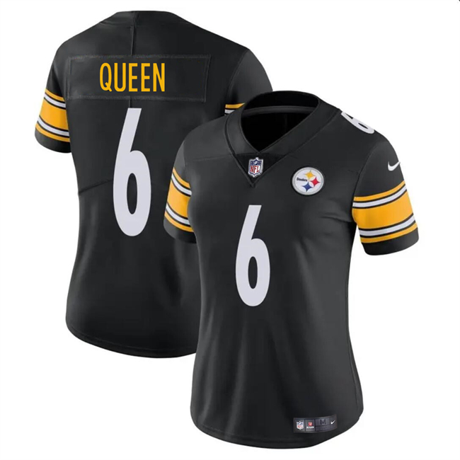 Women's Pittsburgh Steelers #6 Patrick Queen Black Vapor Football Stitched Jersey(Run Small)